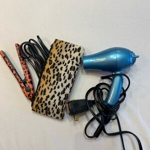 Babyliss Nano Titanium Hair Dryer with Leopard Print flat iron and case